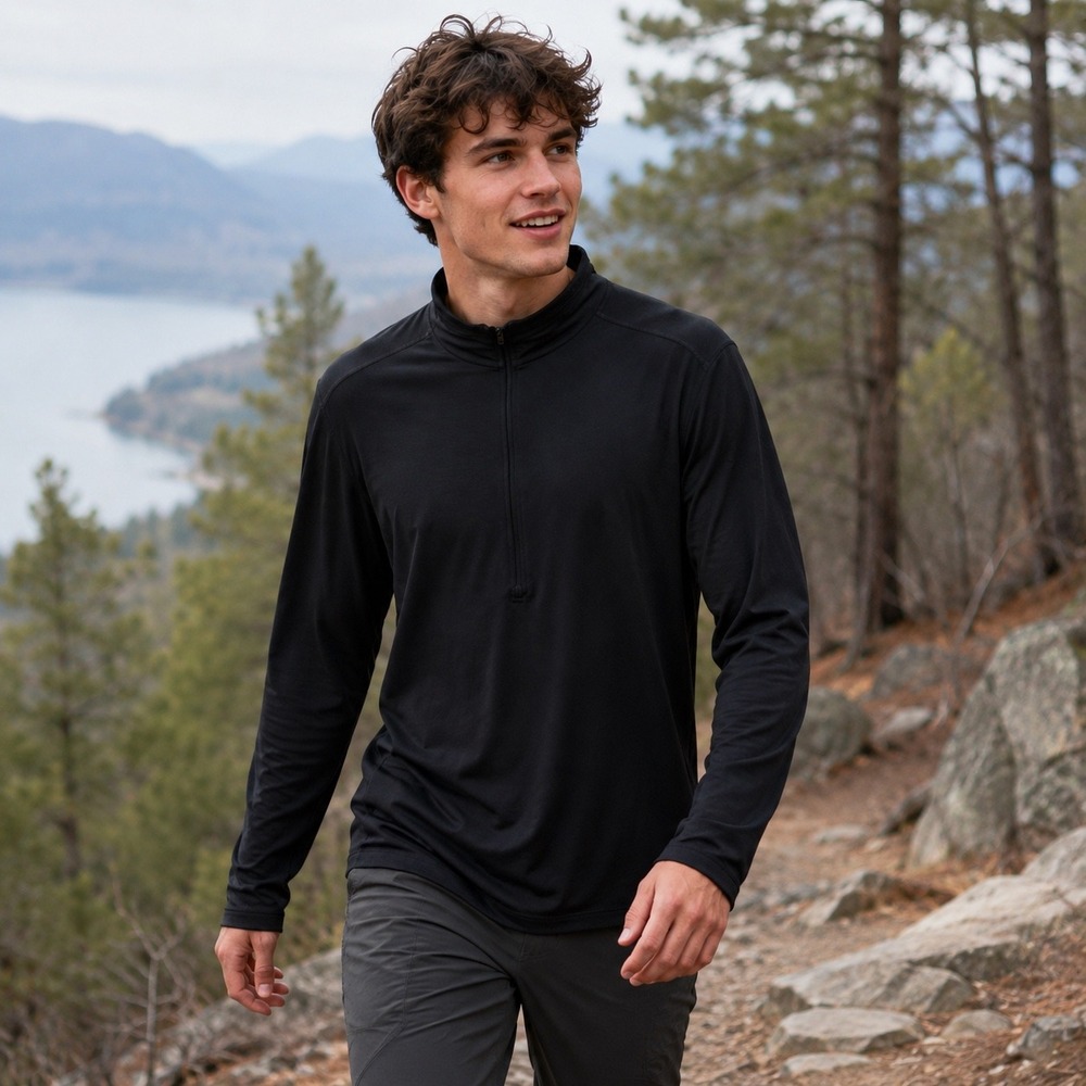 REI Co-op Mens Black Quarter Zip Pullover Long Sleeve Active Top Size L